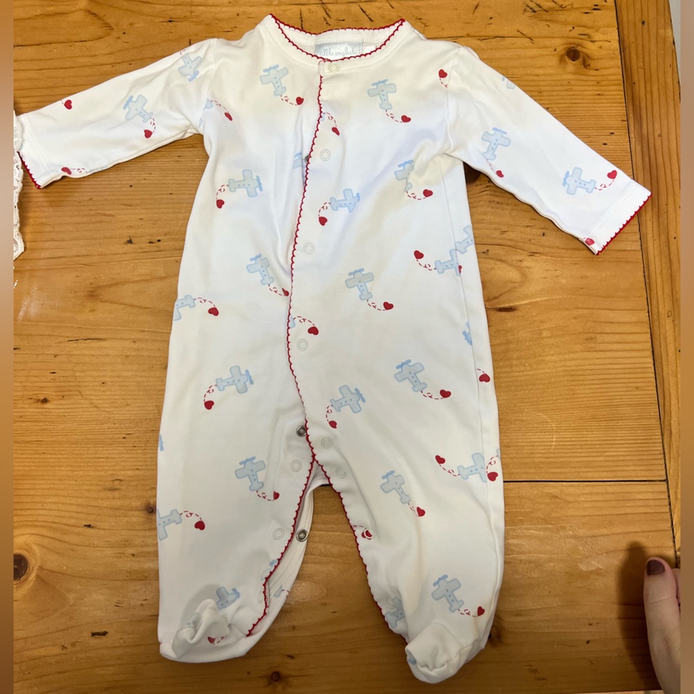 Little English White and Light Blue Baby Footie